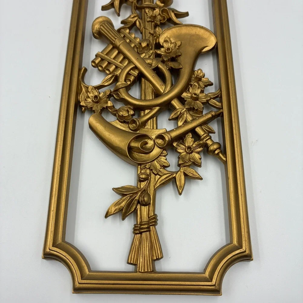 Vtg 1964 Burwood Products Gold‎ Musical Wall Plaques Pair USA MCM Plastic 14x5.5